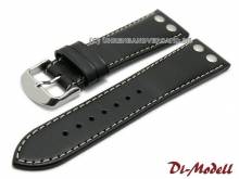 Uhrenarmband 24mm schwarz Di-Modell IKARUS glatt helle Naht mit Nieten (Schließenanstoß 20 mm)