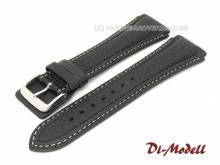 Uhrenarmband 26mm schwarz Di-Modell Pilot genarbt helle Naht (Schließenanstoß 20 mm)