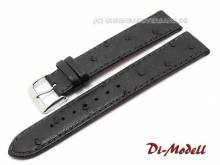 Uhrenarmband 16mm schwarz Di-Modell Ostrich echt Strauss (Schließenanstoß 15 mm)