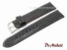 Uhrenarmband 18mm XL schwarz Di-Modell echt Haifisch Waterproof helle Kontrastnaht robust (Schließenanstoß 16 mm)