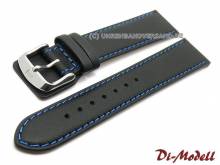 Uhrenarmband Denver 20mm schwarz Leder glatt blaue Naht von DI-MODELL (Schließenanstoß 18 mm)