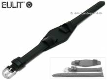 Uhrenarmband 14mm schwarz Leder glatt abgenäht mit Lederunterlage von EULIT (Schließenanstoß 12 mm)