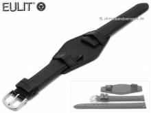 Uhrenarmband XL 18mm schwarz Leder glatt abgenäht mit Lederunterlage von EULIT (Schließenanstoß 16 mm)