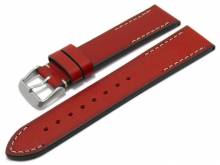 Watch strap Woodstock 22mm red leather vintage look smooth light stitching by EULIT (width of buckle 20 mm)