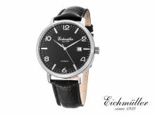 Automatik-Armbanduhr Edelstahl silberfarben Ziffernblatt schwarz Lederband von EICHMÜLLER (*EM*HU*)