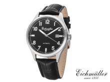 Automatik-Armbanduhr Edelstahl silberfarben Ziffernblatt schwarz Lederband von EICHMÜLLER (*EM*HU*)