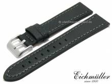 Uhrenarmband 18mm EASY-CLICK schwarz Leder Karbon-Look graue Naht von BandOh (Schließenanstoß 16 mm)