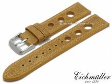 Watch strap 20mm light brown leather racing look with easy change spring bars by BandOh (width of buckle 18 mm)