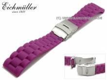 Watch strap 20mm purple silicone metal strap look with clasp by EICHM&Uuml;LLER
