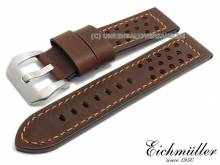 Watch strap 24mm dark brown leather racing look light brown stitching by EICHMÜLLER (width of buckle 24 mm)