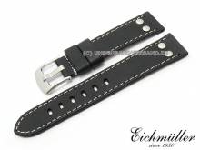 Uhrenarmband 22mm schwarz Kalbsleder Vintage-Look mit Nieten von EICHMÜLLER (Schließenanstoß 20 mm)