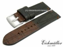 Watch strap 26mm dark brown/sepia brown leather vintage look stitched by EICHMÜLLER (width of buckle 26 mm)