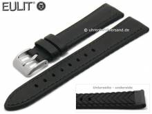 Uhrenarmband Waterproof 24mm schwarz Leder/Silikon glatt abgenäht von EULIT (Schließenanstoß 22 mm)