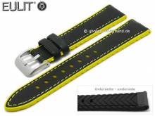 Uhrenarmband Waterproof 20mm schwarz-gelb Leder/Silikon glatt gelbe Naht von EULIT (Schließenanstoß 18 mm)