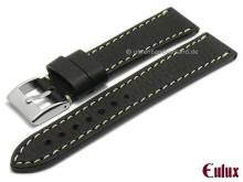 Uhrenarmband Yak 24mm schwarz echtes Yakleder genarbt helle Naht von EULUX (Schließenanstoß 20 mm)