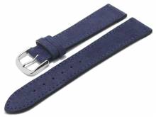 Watch strap 18mm dark blue leather velvety/velour-like stitched by FLUCO - Made in Germany (width of buckle 16 mm)