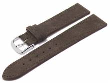 Watch strap 18mm dark brown leather velvety/velour-like stitched by FLUCO - Made in Germany (width of buckle 16 mm)