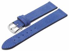 Watch strap 18mm blue leather velvety/velour-like stitched by FLUCO - Made in Germany (width of buckle 16 mm)