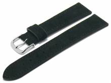 Watch strap 18mm black leather velvety/velour-like stitched by FLUCO - Made in Germany (width of buckle 16 mm)