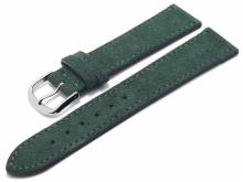 Watch strap 18mm dark green leather velvety/velour-like stitched by FLUCO - Made in Germany (width of buckle 16 mm)