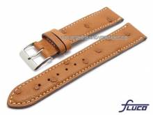 Watch strap 20mm light brown genuine ostrich stitched by FLUCO (width of buckle 18 mm)