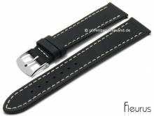 Uhrenarmband 18mm schwarz Leder Vintage-Look mit Schnellwechsel-Stegen von FLEURUS (Schließenanstoß 16 mm)
