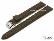 Uhrenarmband Natura Lisse 16mm dunkelbraun Leder titanium gegerbt abgenäht von FLEURUS (Schließenanstoß 14 mm)