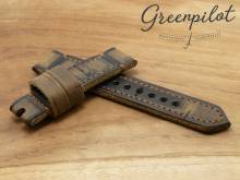 GREENPILOT Uhrenarmband handgemacht 24mm ocker/dunkelbraun Leder Vintage-Look Made in Germany (Schließenanstoß 22 mm)