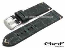Uhrenarmband Antik Special 22mm schwarz Leder Alligator-Prägung Breitdornschließe von GRAF (Schließenanstoß 20 mm)