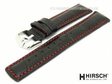 Uhrenarmband XL Grand Duke 24mm schwarz Alligatorprägung rote Naht von HIRSCH (Schließenanstoss 22 mm)