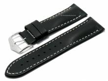 Uhrenarmband (014-75) Heavy Calf 26mm schwarz Leder helle Naht EASY-CLICK-Stege HIRSCH (Schließenanstoß 24 mm)