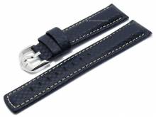 Watch strap (025-92) Carbon 20mm dark blue leather carbon look easy click spring bars HIRSCH (width of buckle 18 mm)