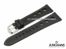 Ersatz-Uhrenarmband Original JUNGHANS 23mm schwarz Leder Racing helle Naht für 041/4261 1972 Chronoscope