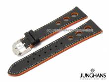 Ersatz-Uhrenarmband Original JUNGHANS 23mm schwarz/orange Leder Racing helle Naht für 041/4260 1972 Chronoscope