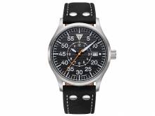 Automatik-Armbanduhr Fliegeruhr Junkers 9.52.01.02 Baumuster Wellblechoptik schwarz Edelstahl Leder-Armband (*JK*HU*)