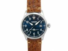Automatik-Armbanduhr Junkers 9.58.01.01 Flieger Ziffernblatt blau Edelstahl Leder-Uhrenarmband (*JK*HU*)