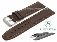 Uhrenarmband 23mm dunkelbraun Leder KUKI-FLEX Patent orangefarbene Naht von KUKI (Schließenanstoß 20 mm)