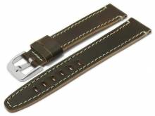 Manufaktur-Uhrenarmband 24mm dunkelbraun HORWEEN SHELL CORDOVAN Leder helle Naht von KUKI (Schließenanstoß 20 mm)