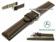Uhrenarmband 23mm dunkelbraun Leder KUKI-FLEX Patent helle Naht mit Faltschließe von KUKI (Schließenanstoß 20 mm)