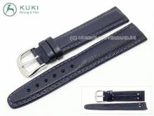 Watch strap 20mm genuine leather dark blue stitched STRONG & FLEX by KUKI (width of buckle 18 mm)