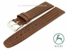 Watch strap 20mm brown smooth stitched by KUKI (width of buckle 18 mm)