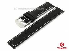 ABVERKAUF: Ersatz-Uhrenarmband TIMEX 20mm schwarz Leder glatt weiße Naht Textilumrandung für T42491