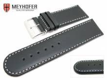 Watch band Dublin 26mm black smooth surface white stitching by MEYHOFER