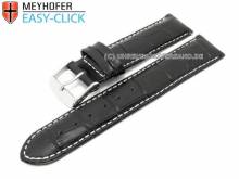 Uhrenarmband Meyhofer EASY-CLICK Marseille 16mm schwarz Alligator-Prägung weiße Naht (Schließenanstoß 16 mm)