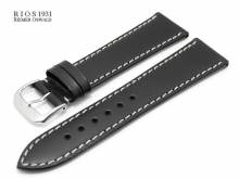 Uhrarmband Pensa 18mm schwarz RIOS echt Juchtenleder vegetabil gegerbt glatt weiße Naht (Schließenanstoß 16 mm)