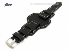 Uhrenarmband 26mm schwarz Fliegerbandoptik robust helle Naht mit asymmetrischer Lederunterlage
