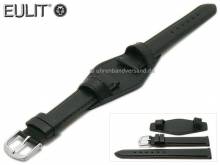 Uhrenarmband 18mm schwarz Leder glatt abgenäht mit Lederunterlage von EULIT (Schließenanstoß 16 mm)