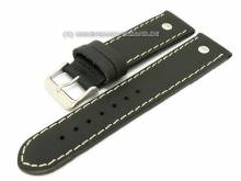 Uhrenarmband 26mm schwarz Chrono Matt Leder glatt mit Zierschrauben von BECO (Schließenanstoß 22 mm)