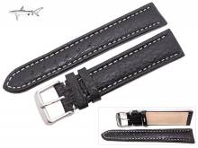 Uhrenarmband XL 24mm schwarz echt Hai weiße Naht (Schließenanstoß 22 mm)