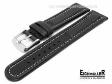 Uhrenarmband XL 18mm schwarz wasserfest weiße Naht von Eichmüller (Schließenanstoß 16 mm)